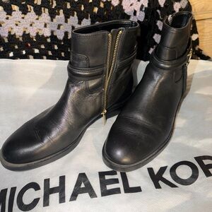 Michael Kors Black Ankle Booties with Gold Zipper